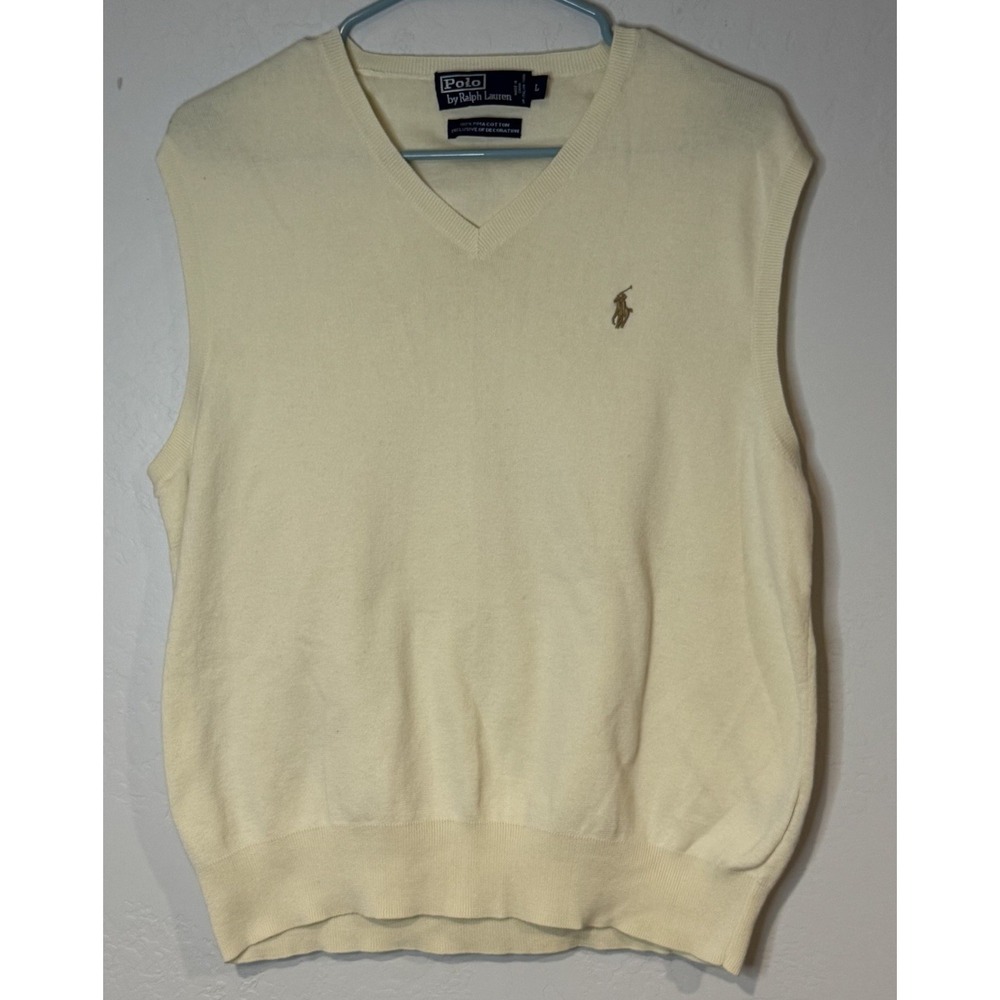 Vtg Polo Ralph Lauren Sweater Vest Mens Large Beige Cream V Neck Pima Cotton 90s